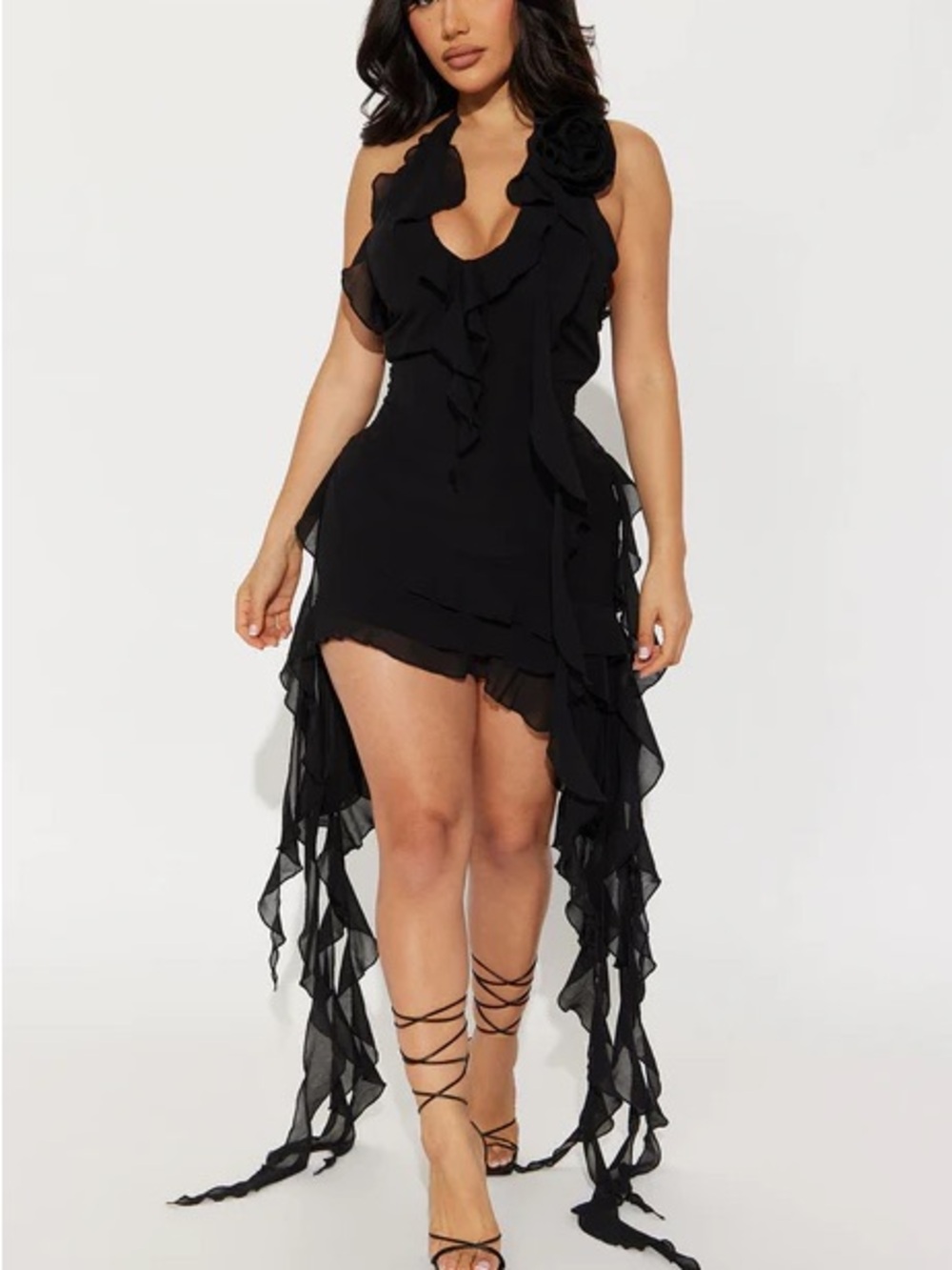 Fashion Nova Ruffles & Roses Mini Dress Size S | Black | Fairy Whimsigoth  Flowy